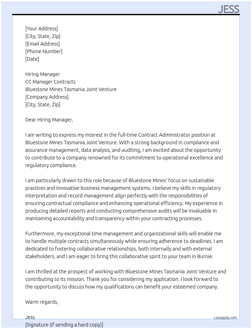 Cover letter for contract administrator - LazyApply