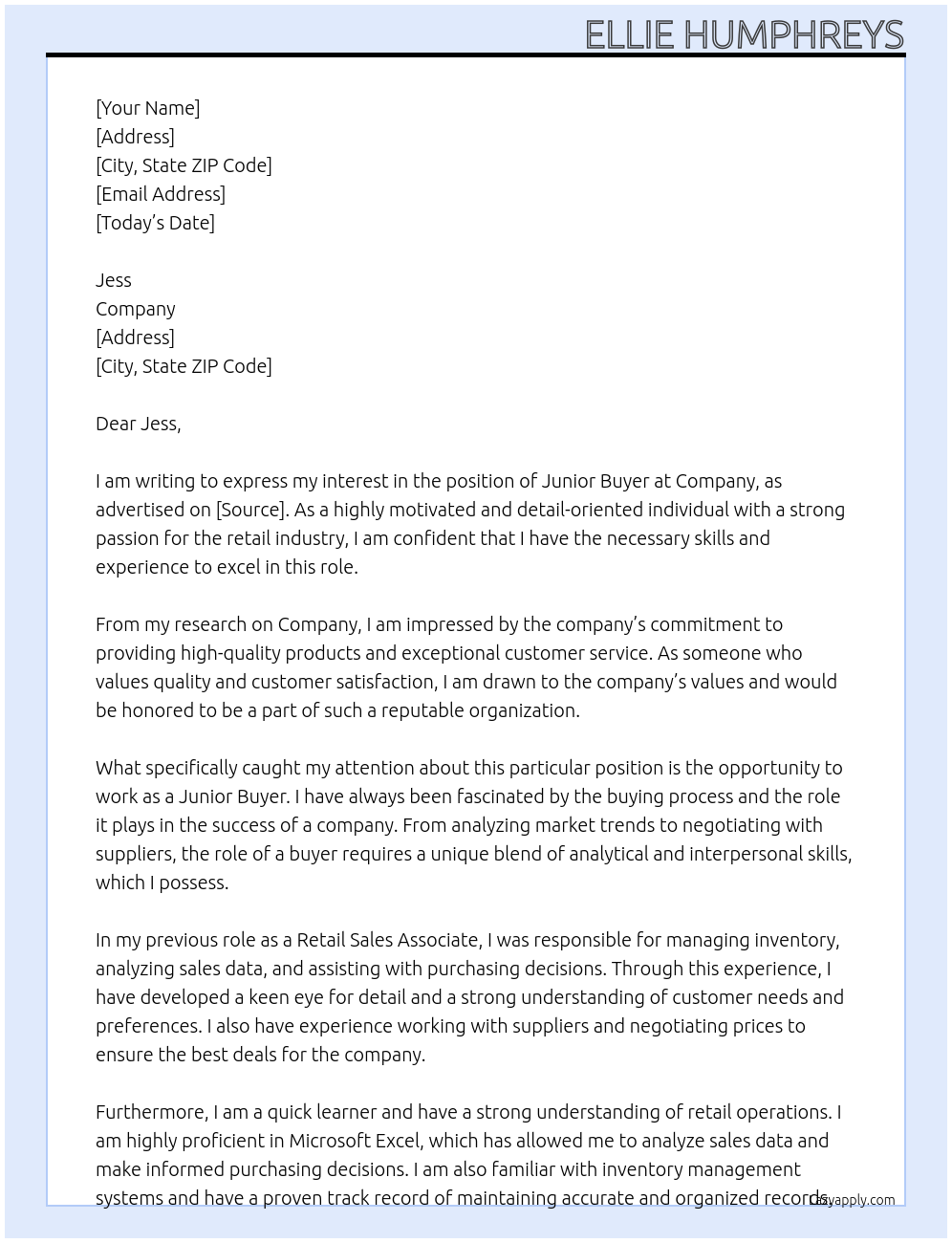 Junior Buyer At Company Cover Letter