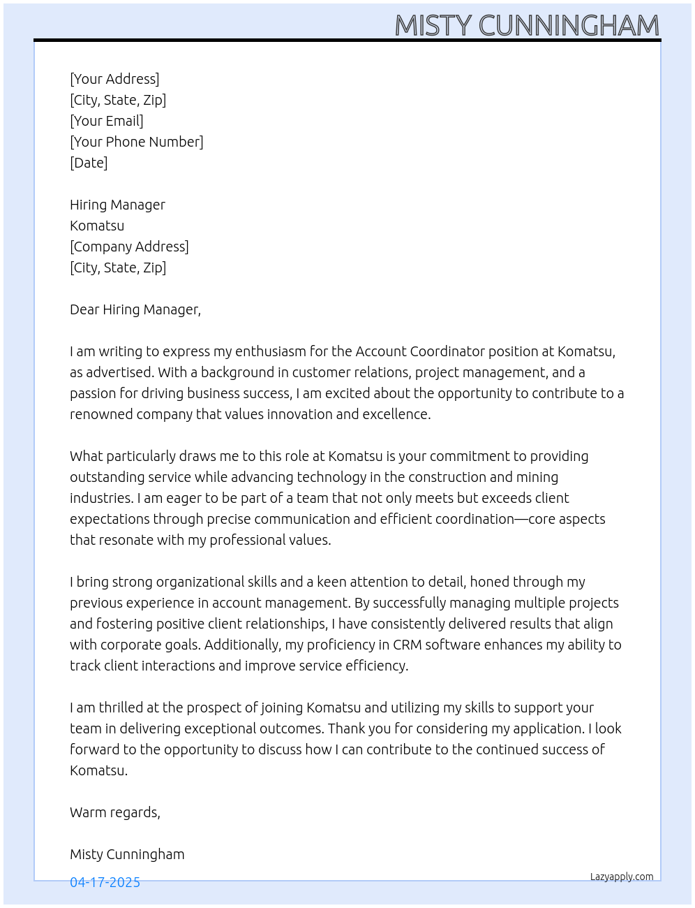 Cover letter for account coordinator - LazyApply