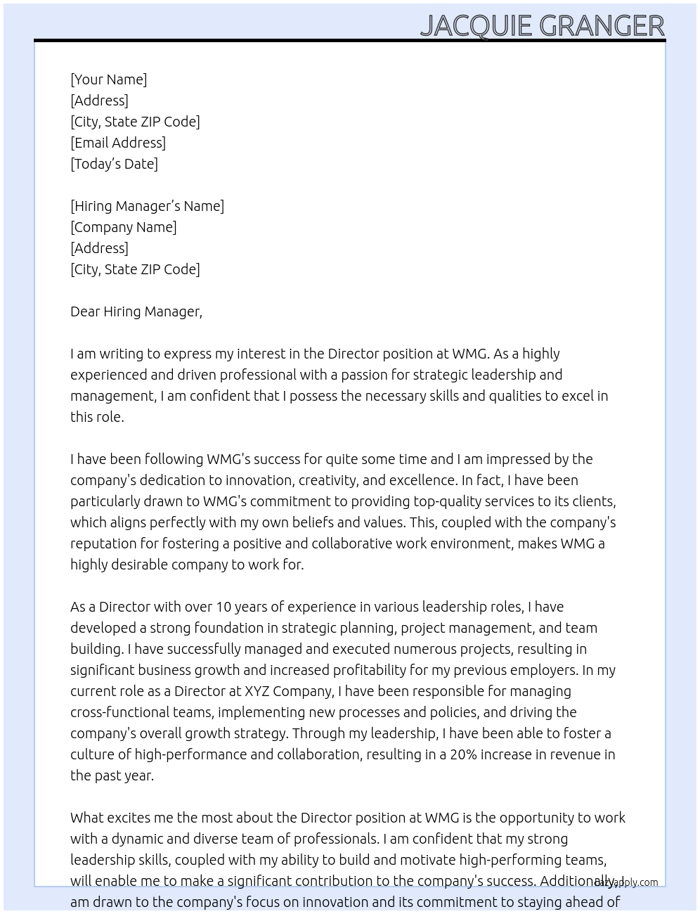 Director At WMG Cover Letter