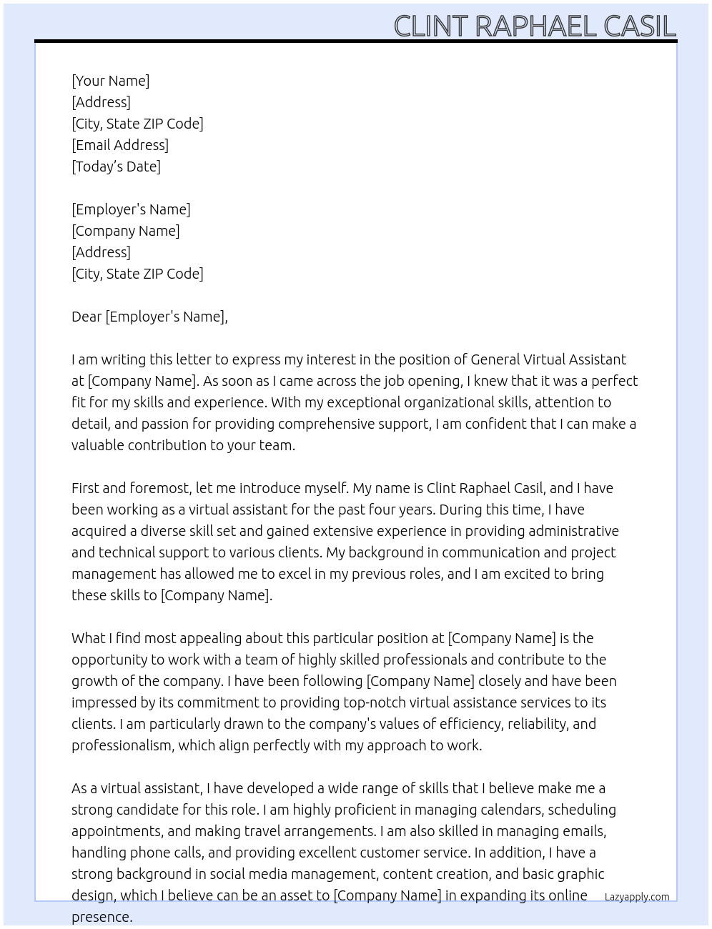 General Virtual Assistant At General Virtual Assistant Cover Letter