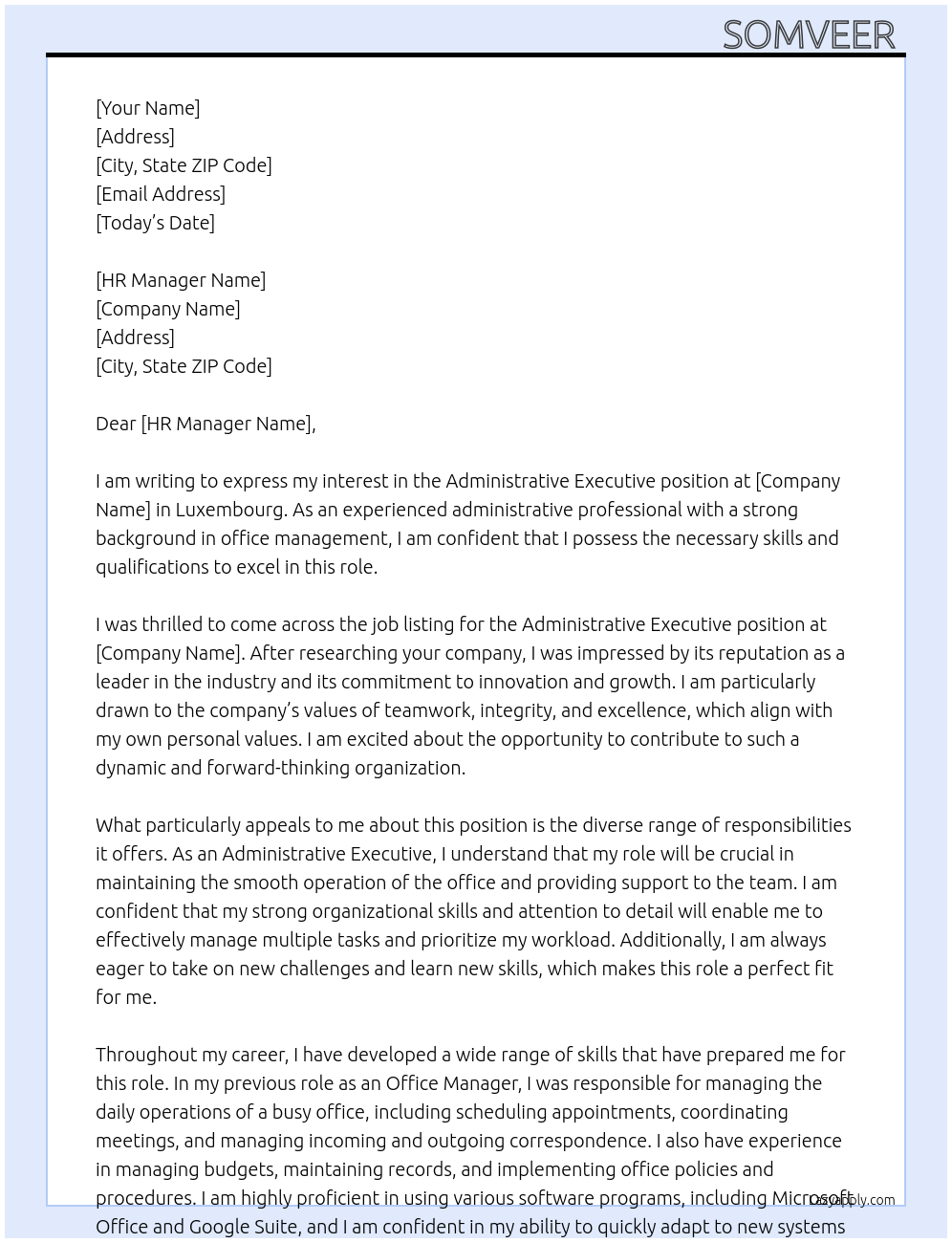 Administrative Executive At Luxembourg Cover Letter