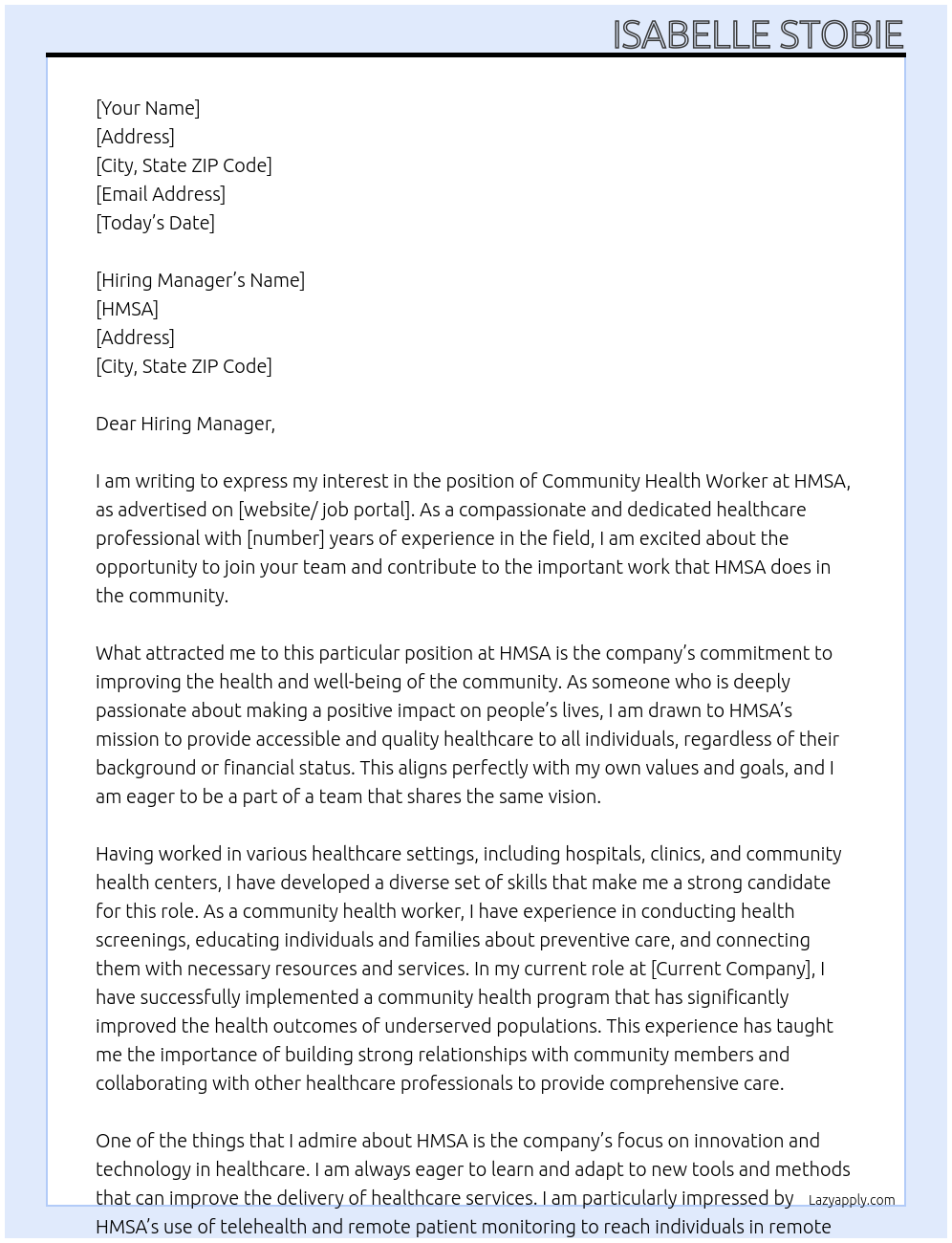 Community Health Worker At HMSA Cover Letter
