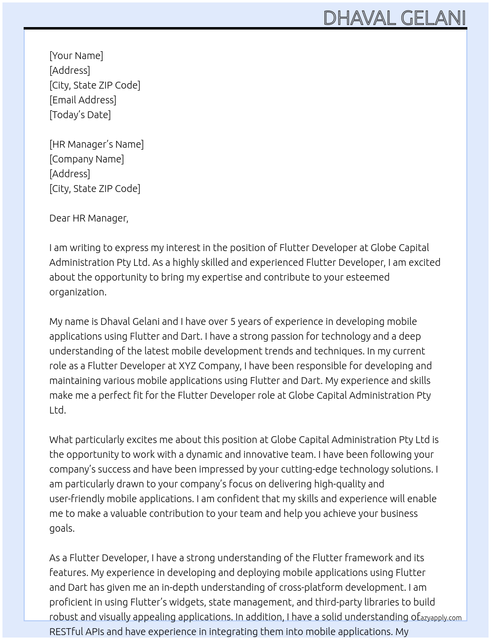 Flutter Developer At Globe Capital Administration Pty Ltd Cover Letter