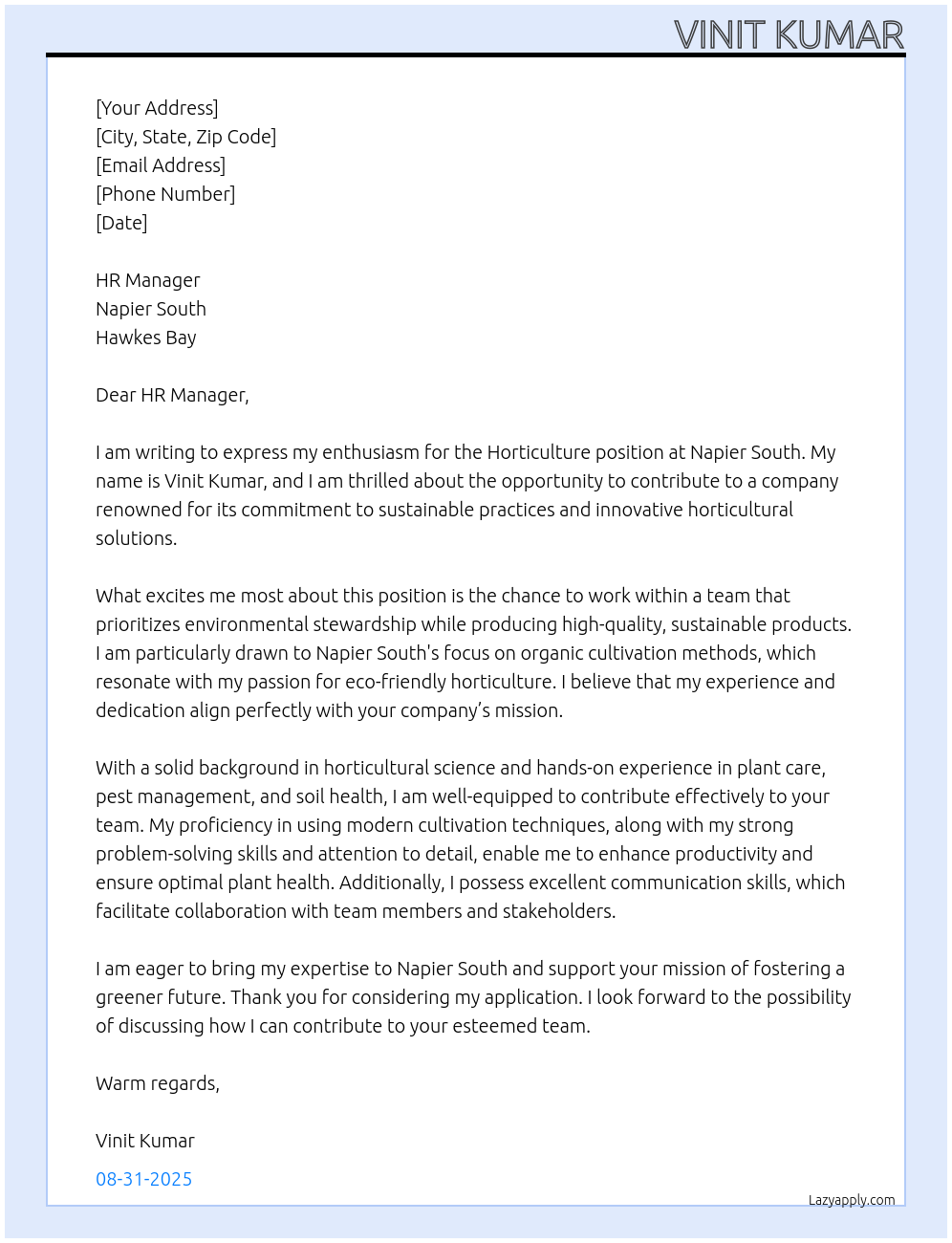 Cover letter for horticulture - LazyApply