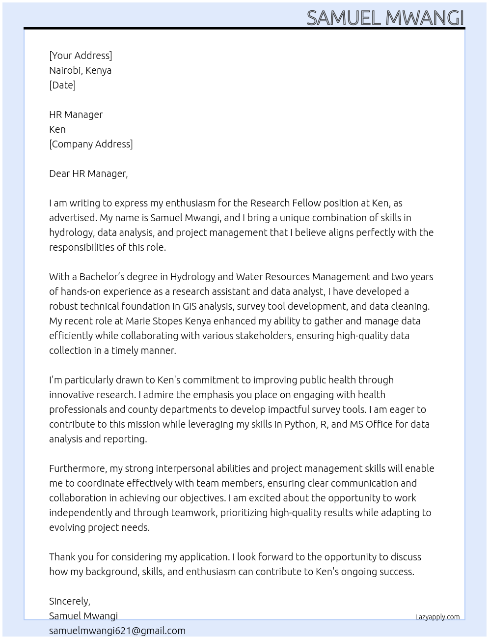 research fellow At ken Cover Letter