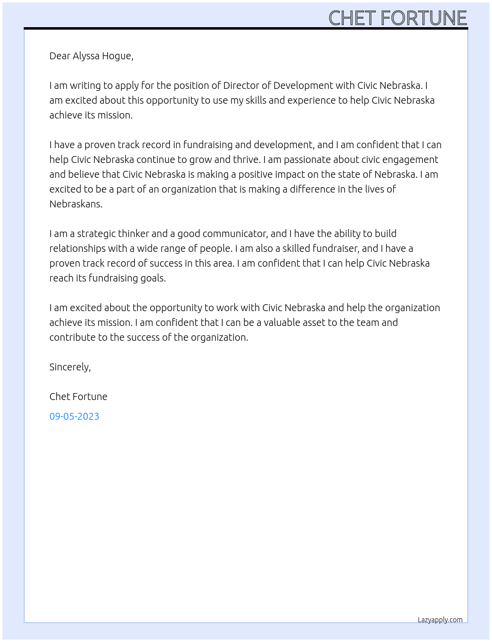 Director of Development At Civic Nebraska Cover Letter
