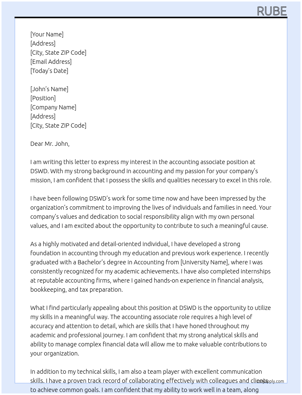 accounting associate At dswd Cover Letter