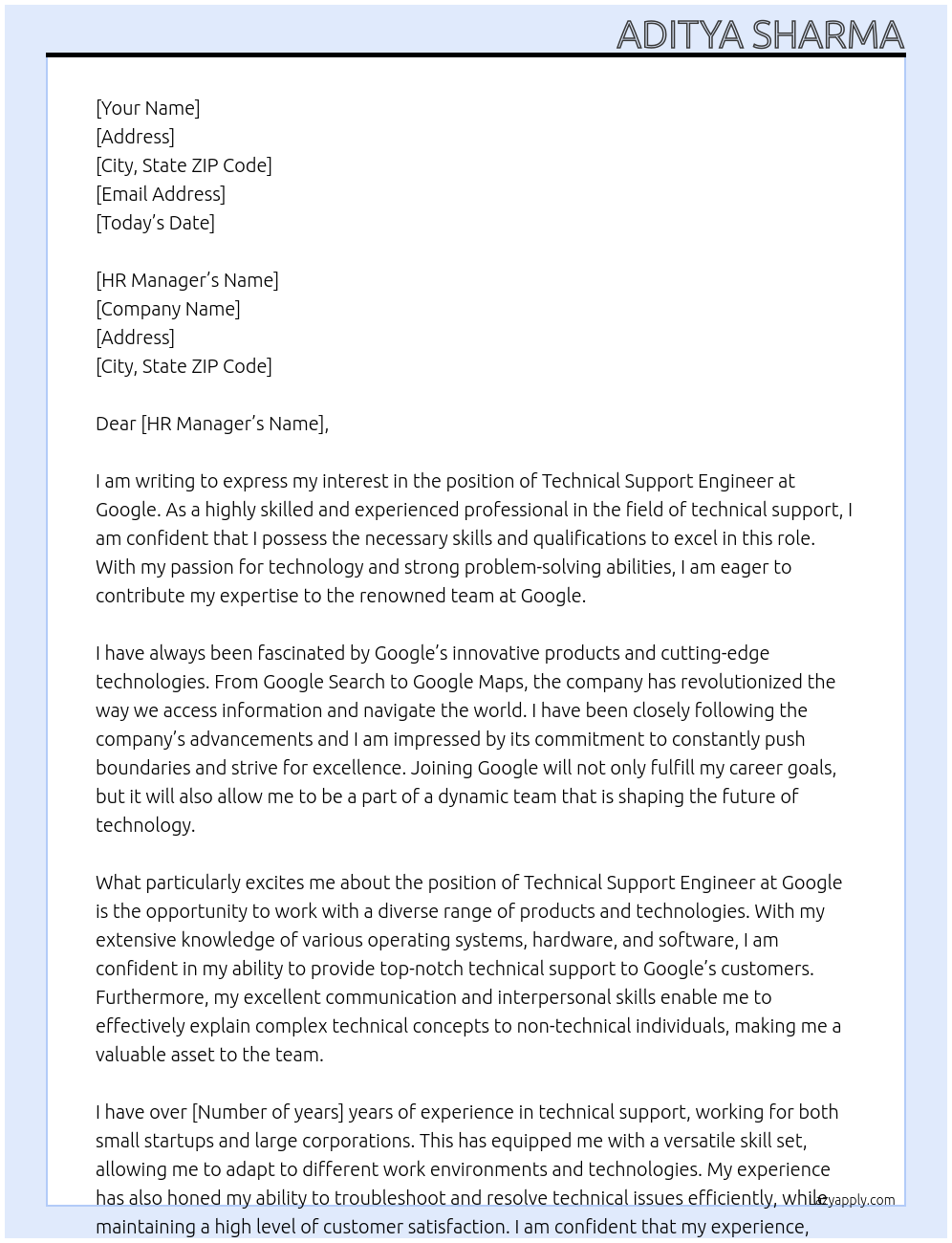 Technical support engineer At Google Cover Letter