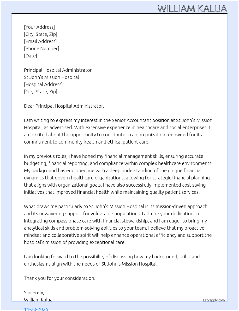 Cover letter for senior accountant - LazyApply