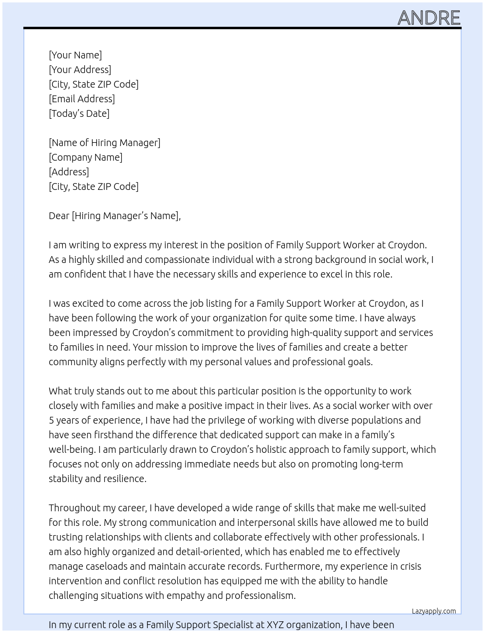 Family support worker At Croydon Cover Letter