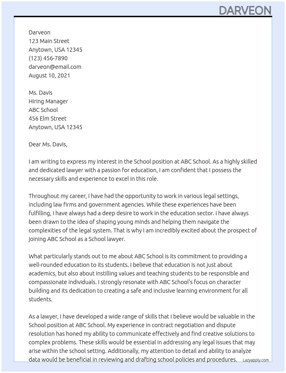 school At lawyer Cover Letter