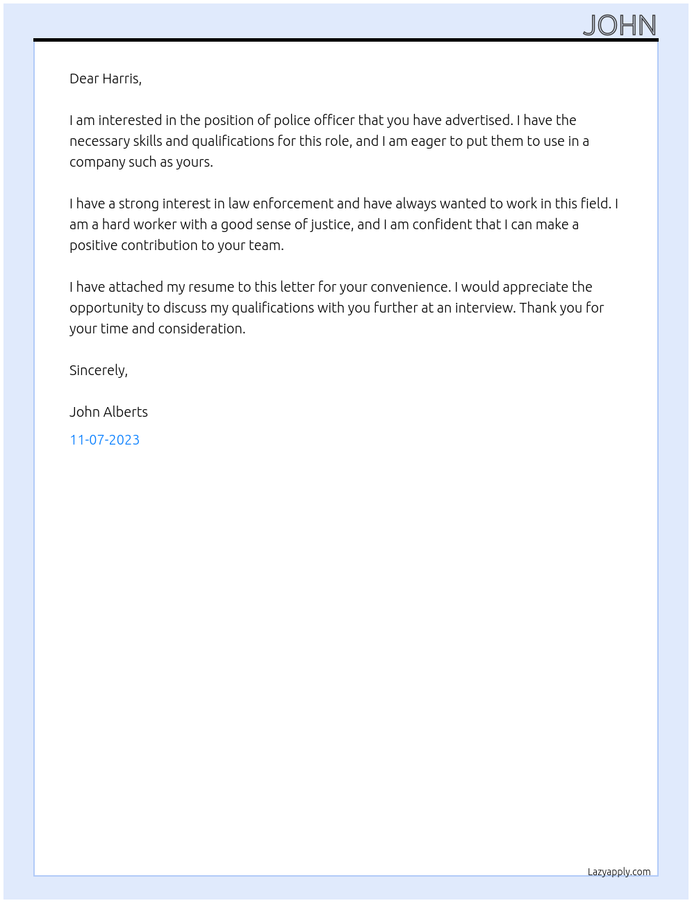 police officer At harris Cover Letter