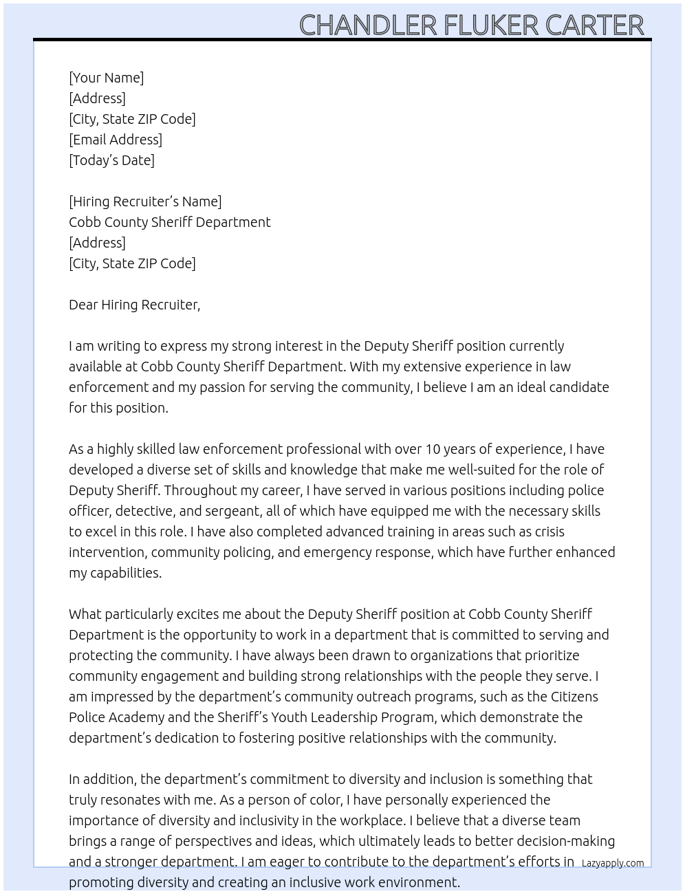 Deputy Sheriff At Cobb County Sheriff Department Cover Letter