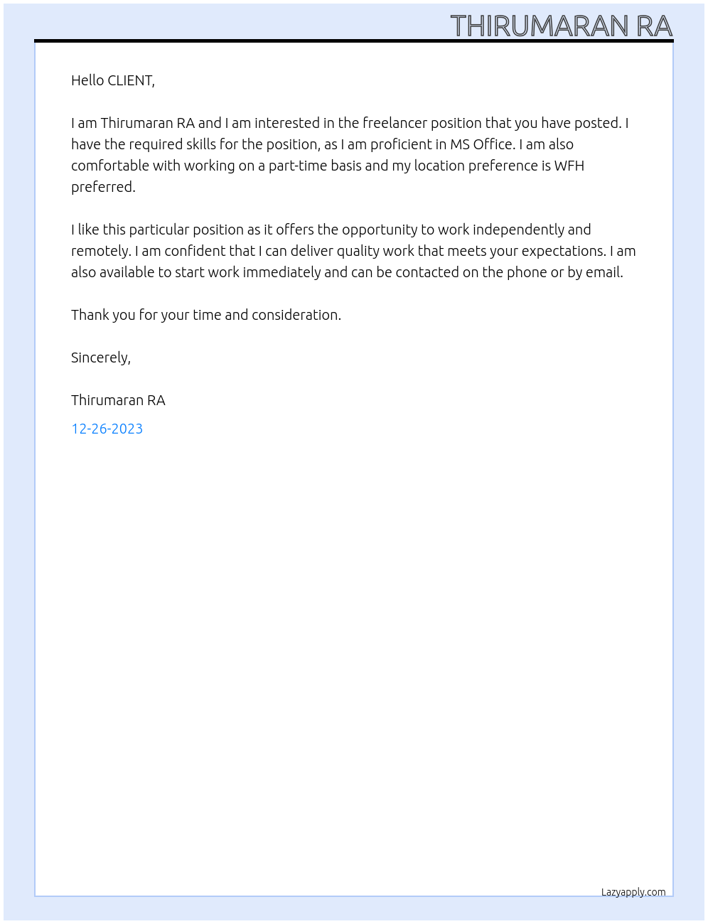 Freelancer At Freelancer Cover Letter