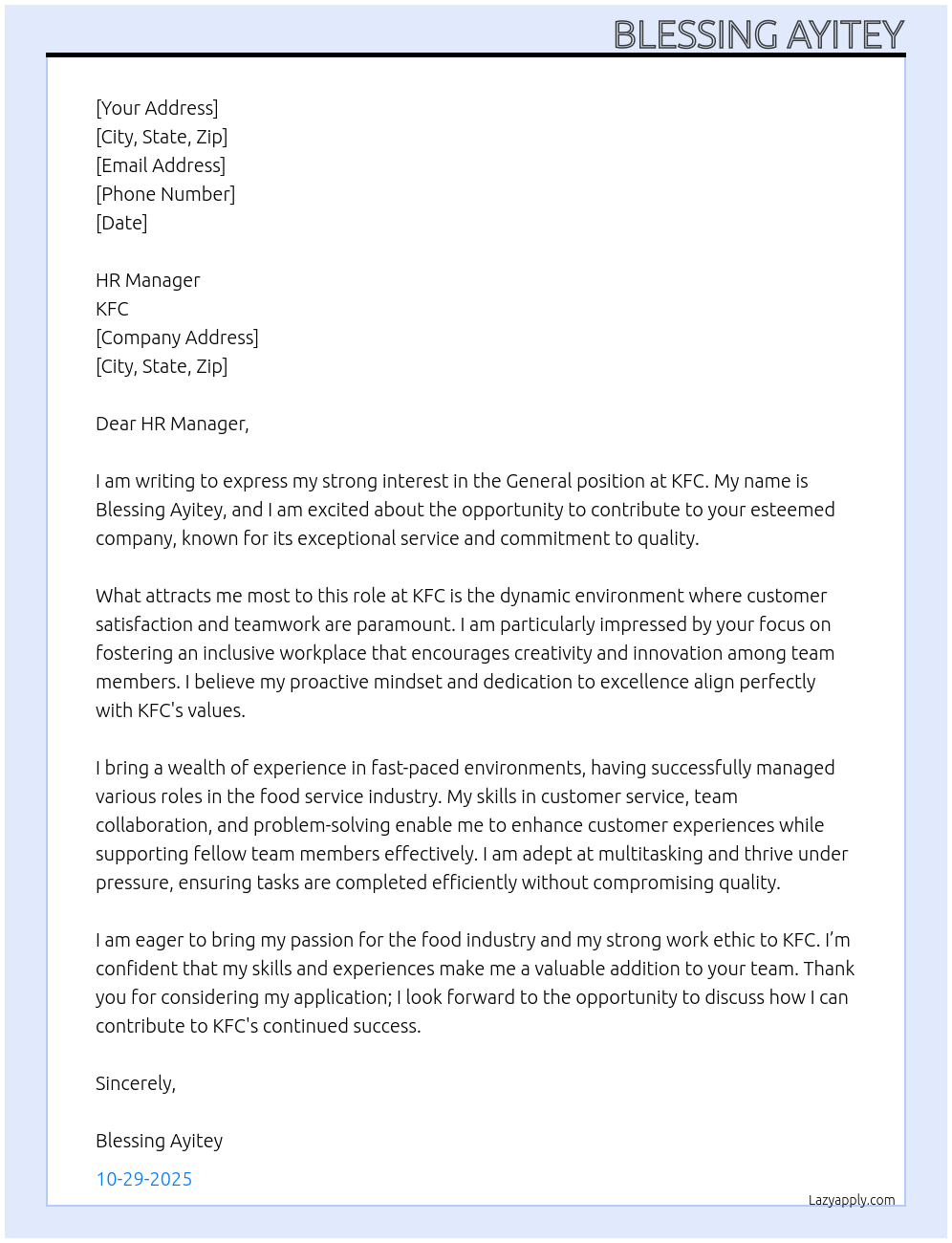 Cover letter for general - LazyApply