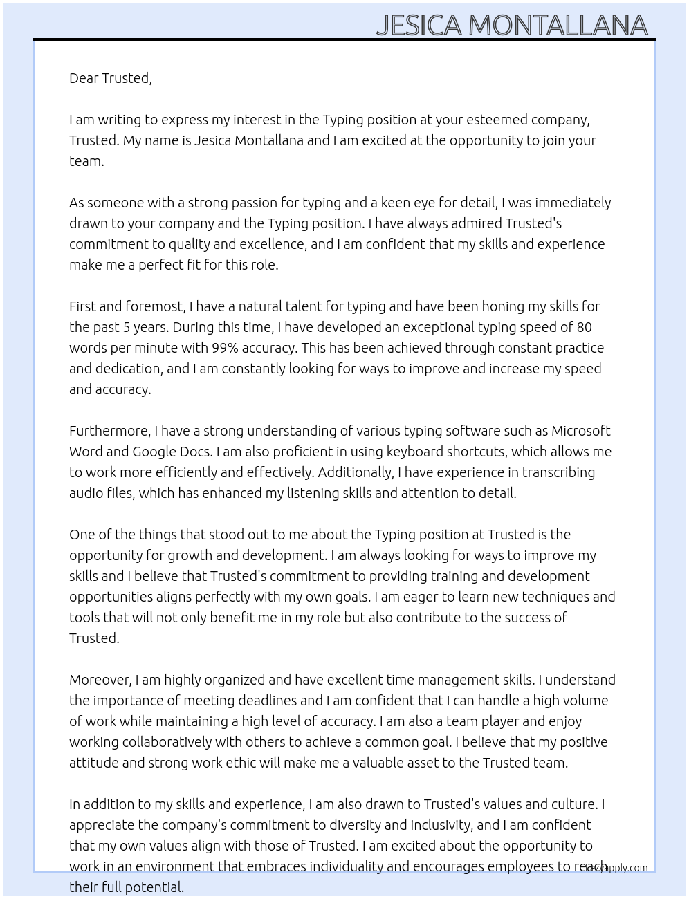 Typing At Trusted Cover Letter