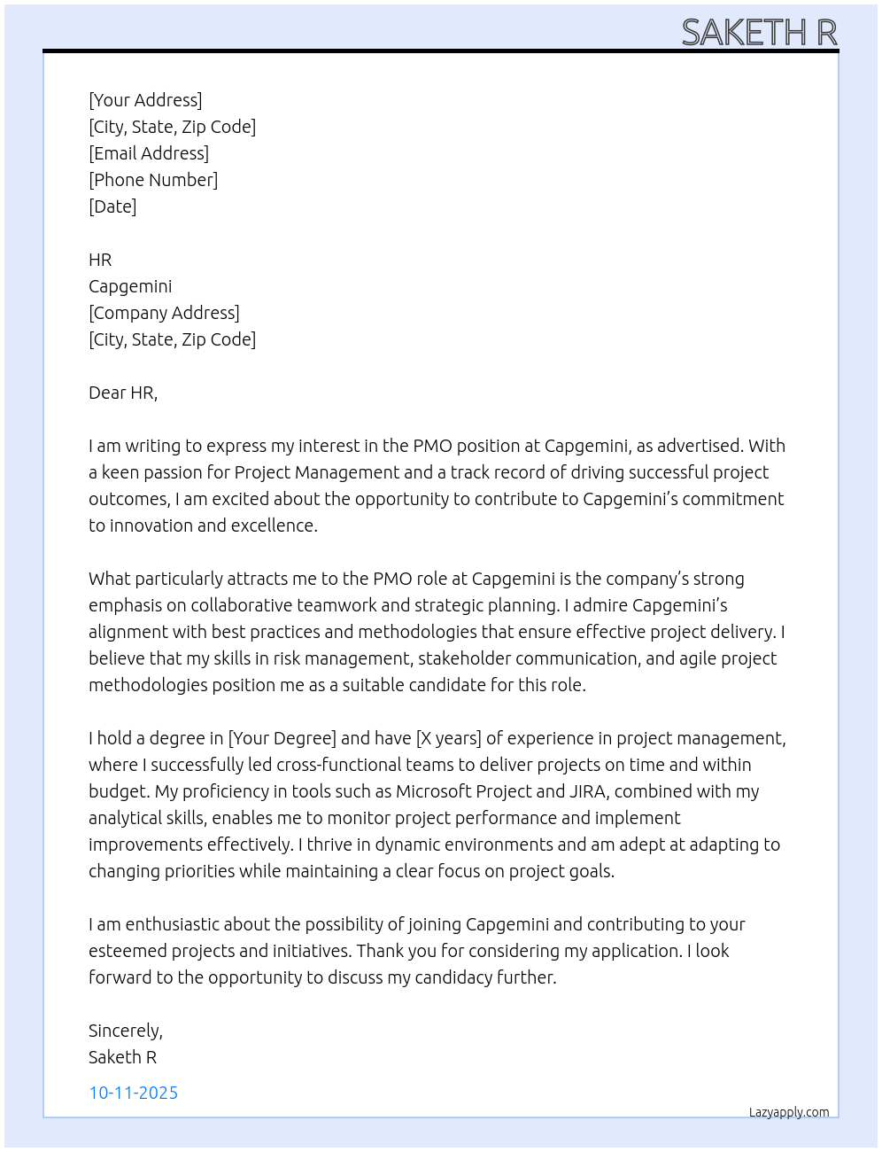 Cover letter for pmo - LazyApply