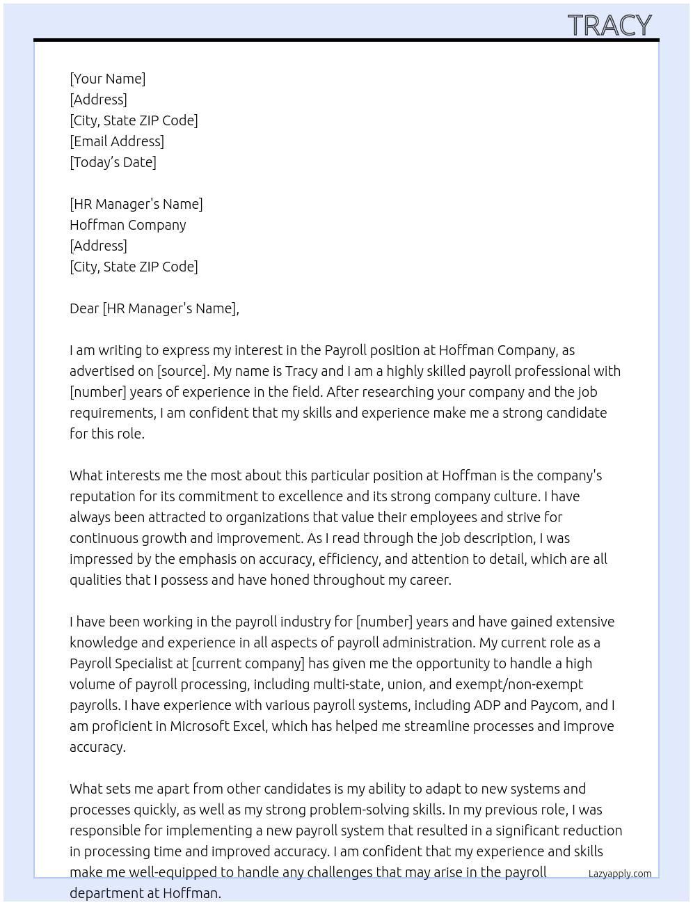 Payroll At Hoffman Cover Letter