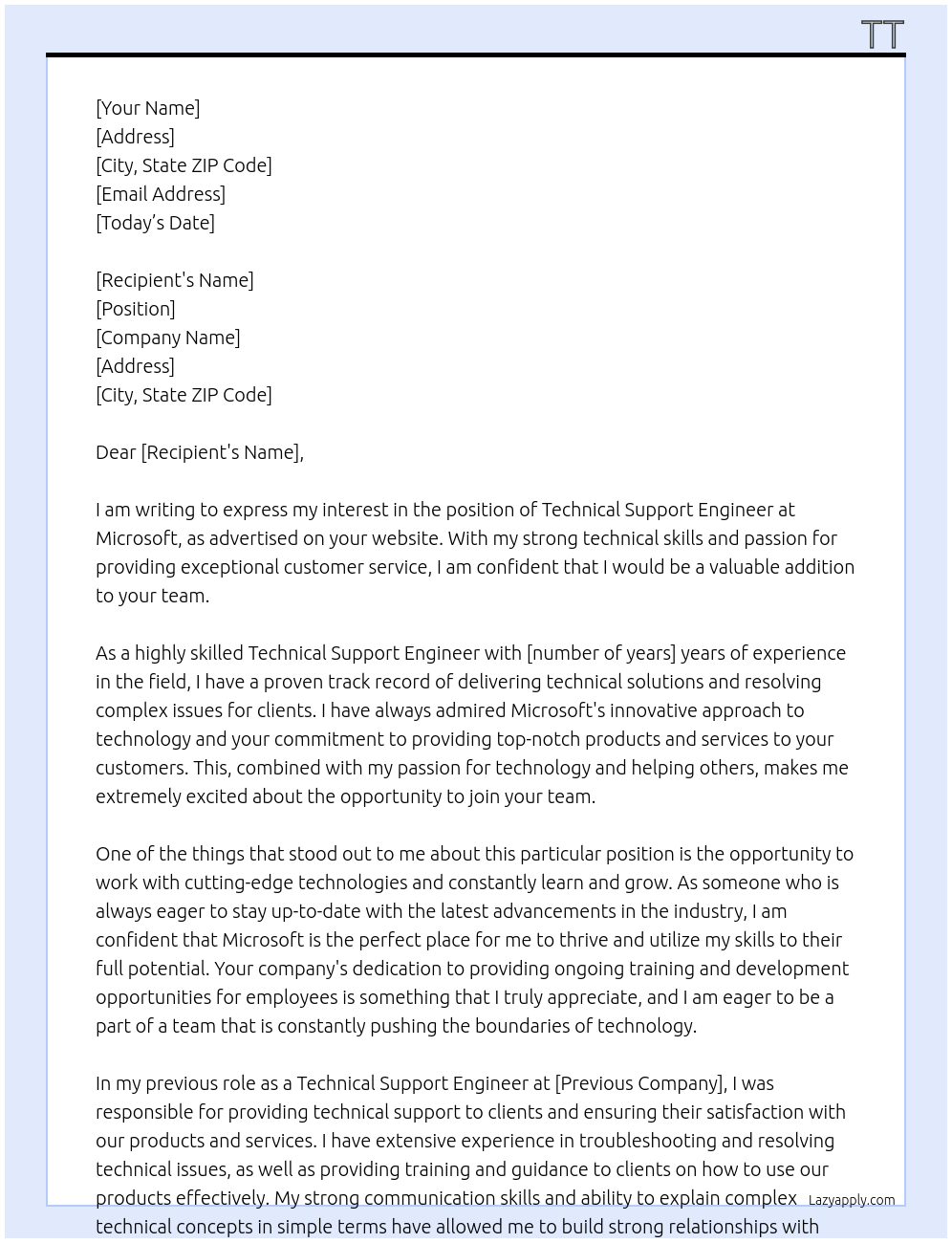Technical Support Engineer At Microsoft Cover Letter