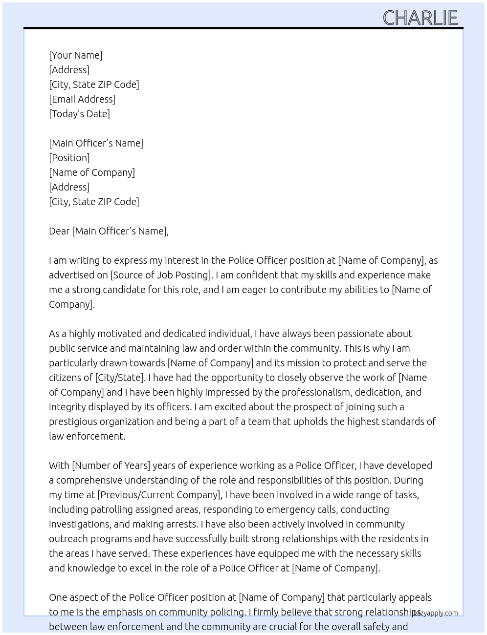 Police Officer At Police Officer Cover Letter