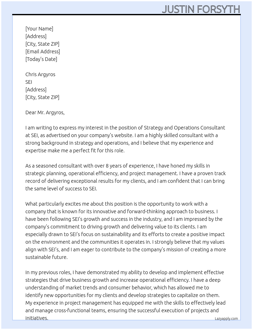 Cover letter for strategy and operations consultant - LazyApply