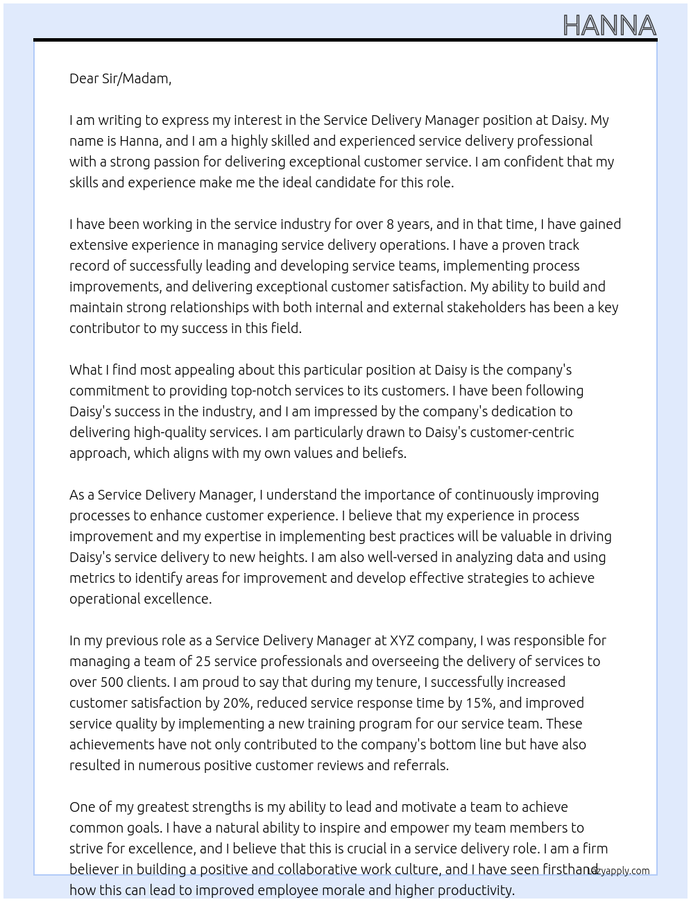 Service Delivery Manager At Daisy Cover Letter