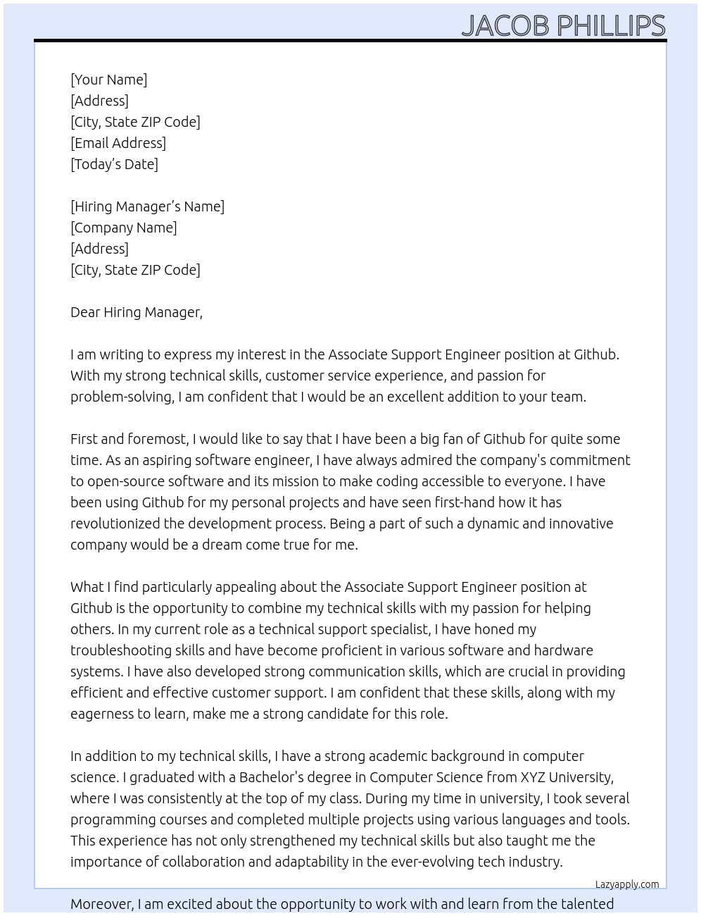Associate Support Engineer At Github Cover Letter