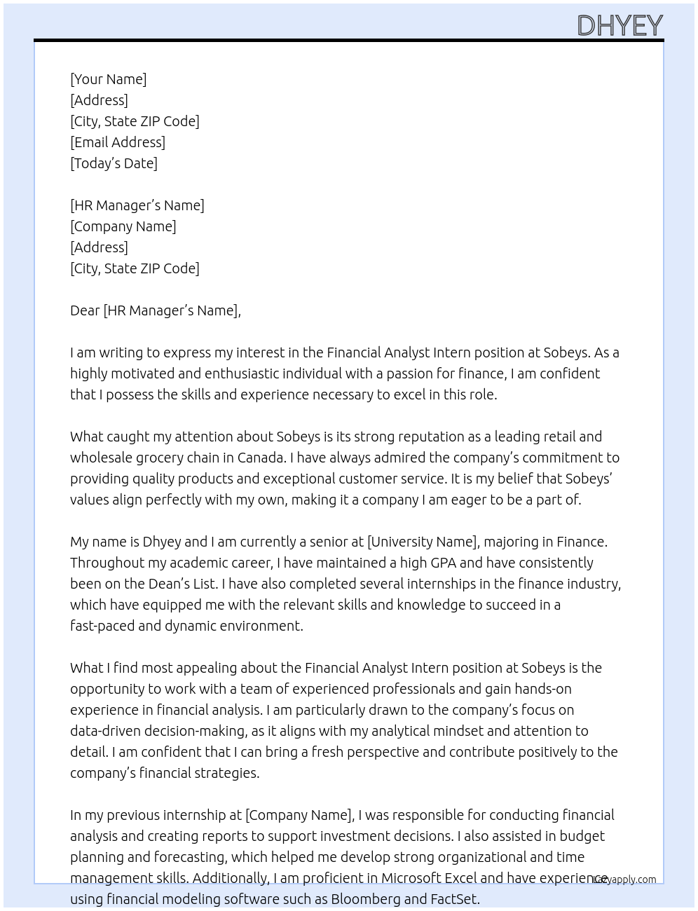 Financial Analyst Intern At Sobeys Cover Letter
