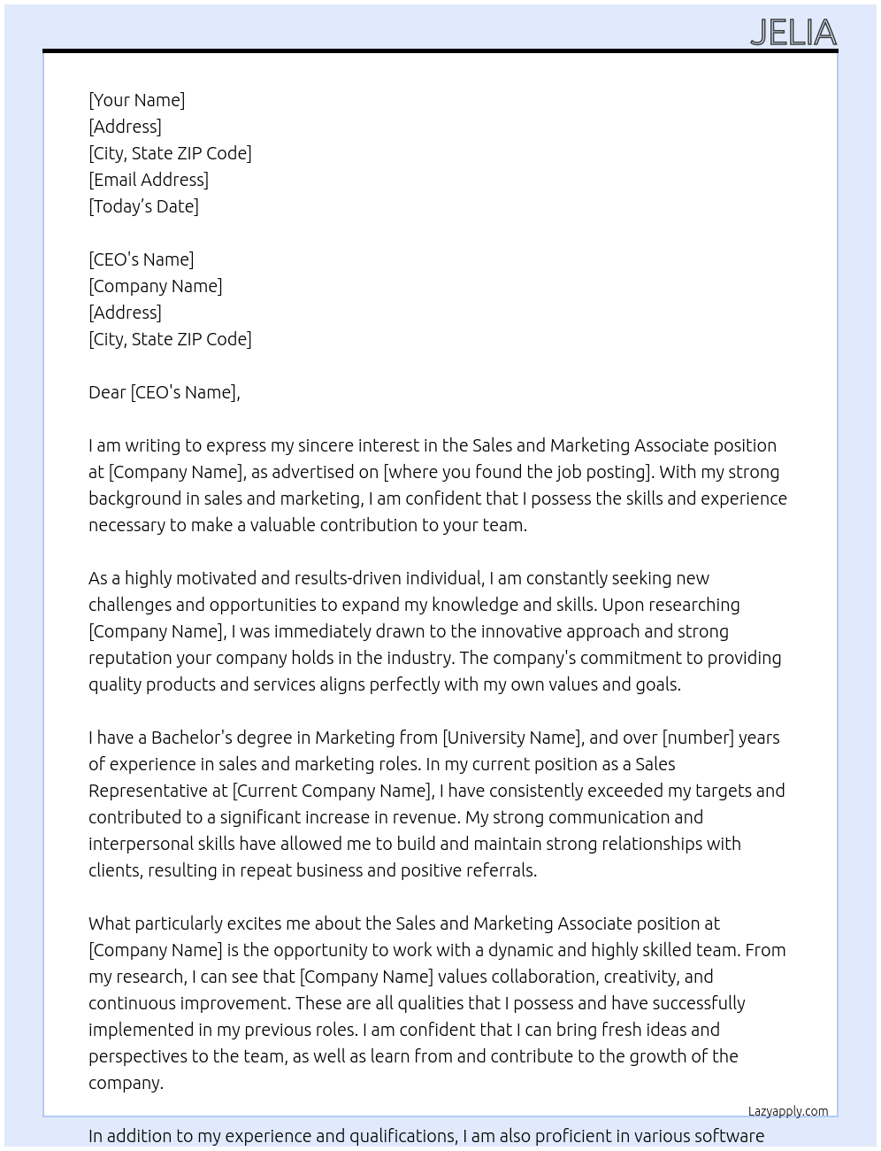 Sales and Marketing Associate At Permian Cover Letter