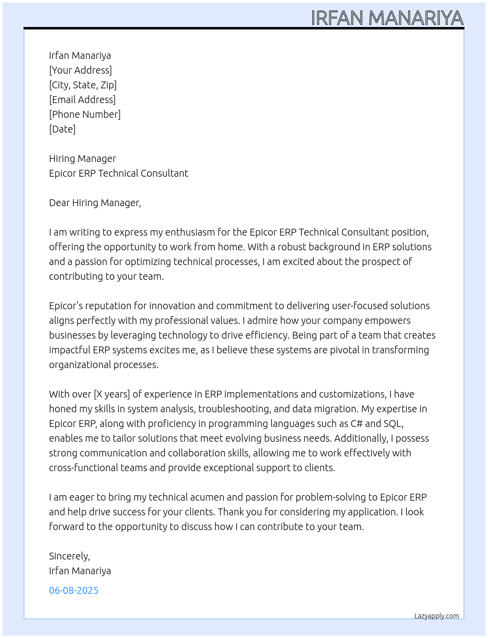 Cover letter for work from home - LazyApply