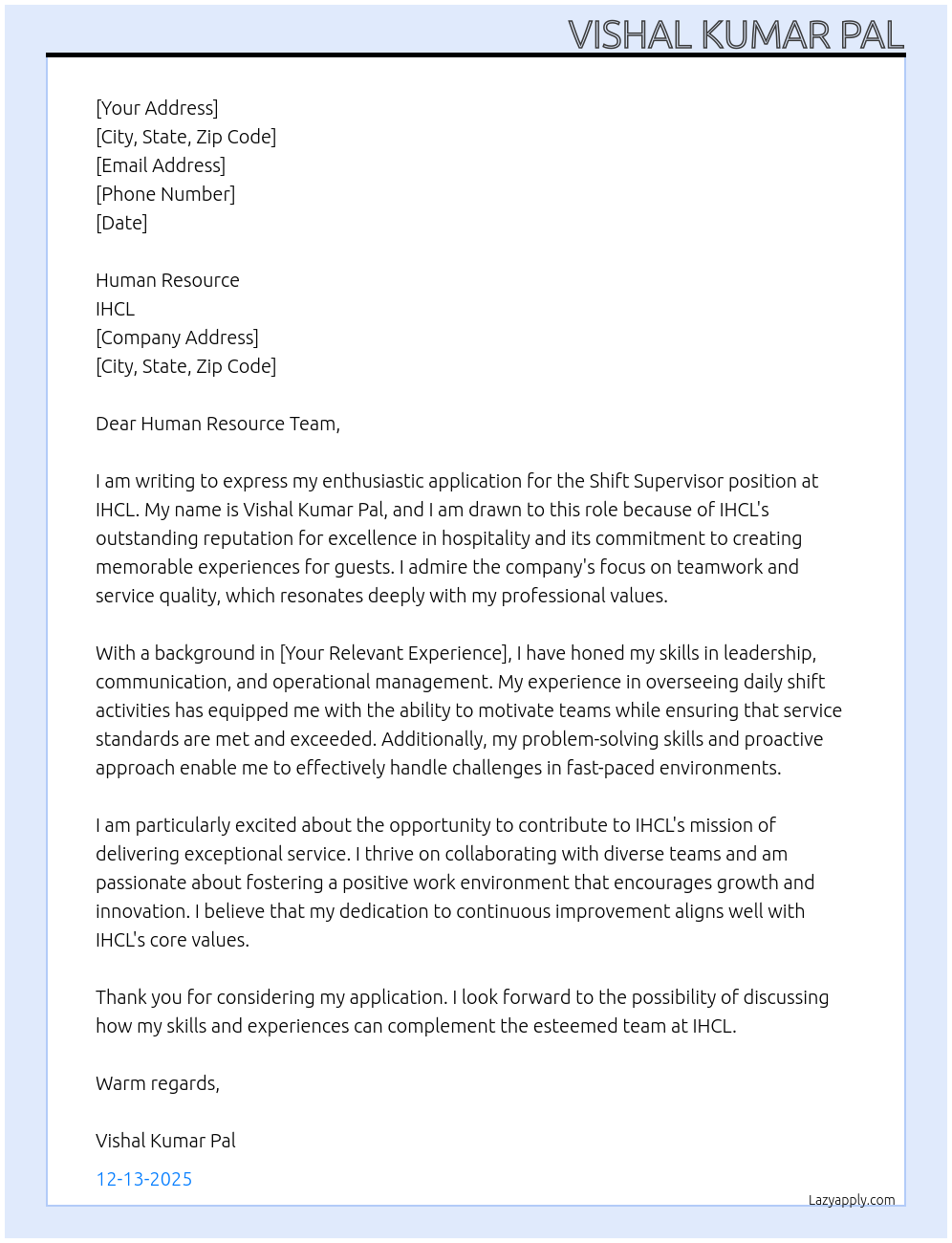 Cover letter for shift supervisor - LazyApply