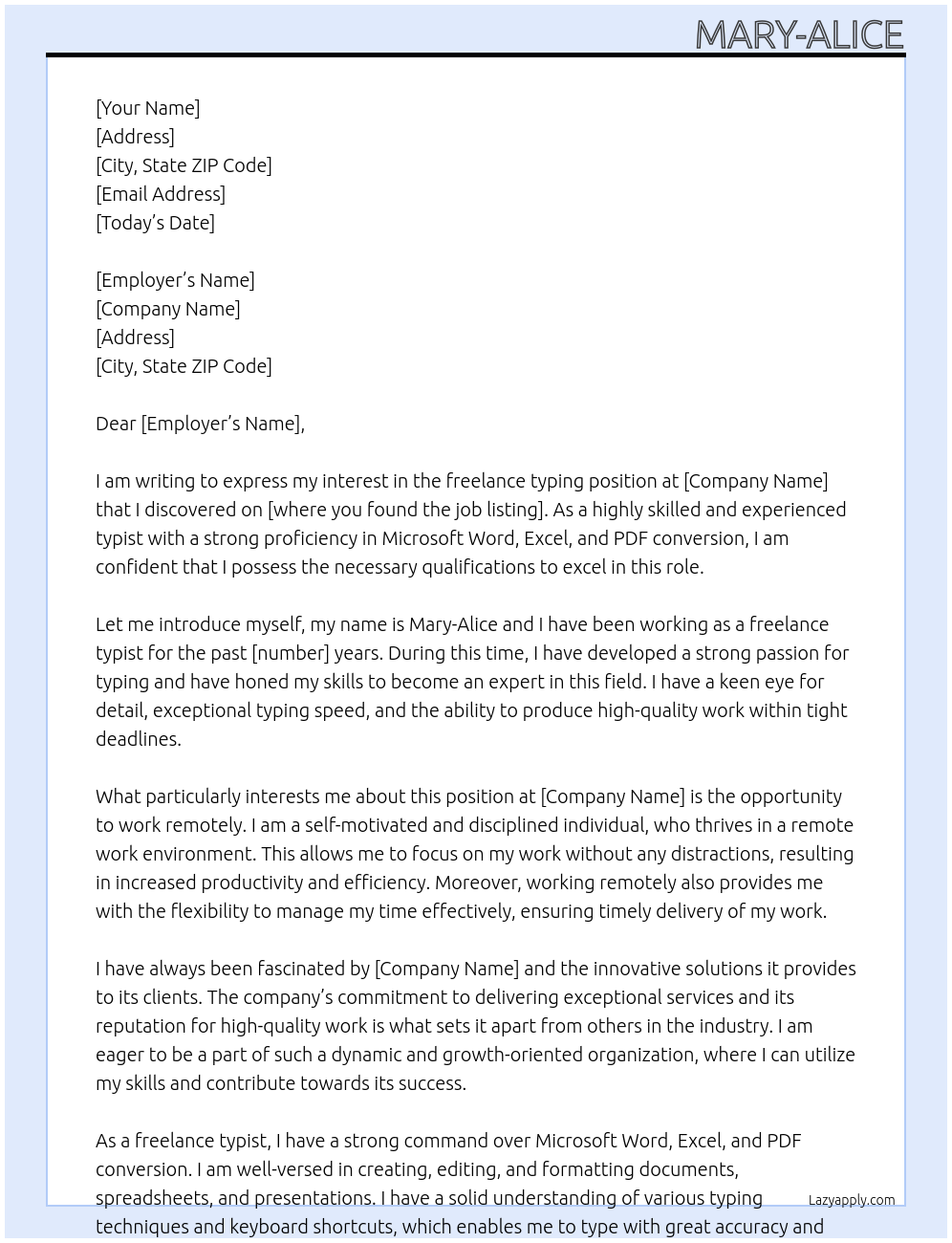 typing At X Cover Letter