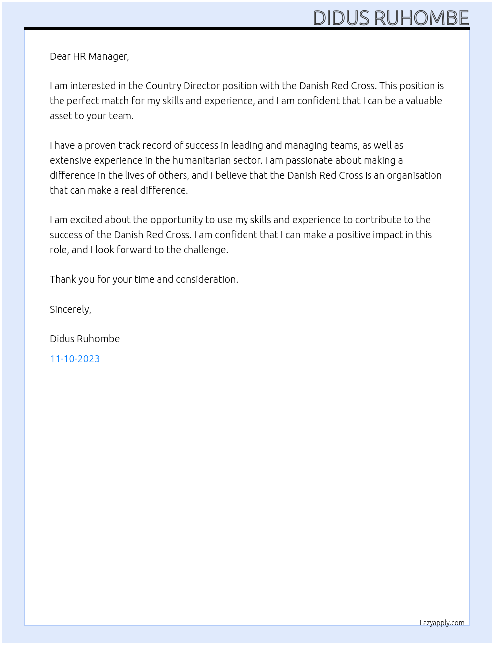 Country director At Danish RedCross Cover Letter