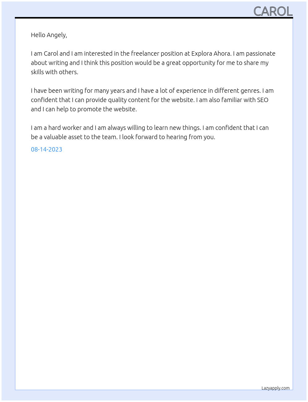 Freelancer At Explora Ahora Cover Letter