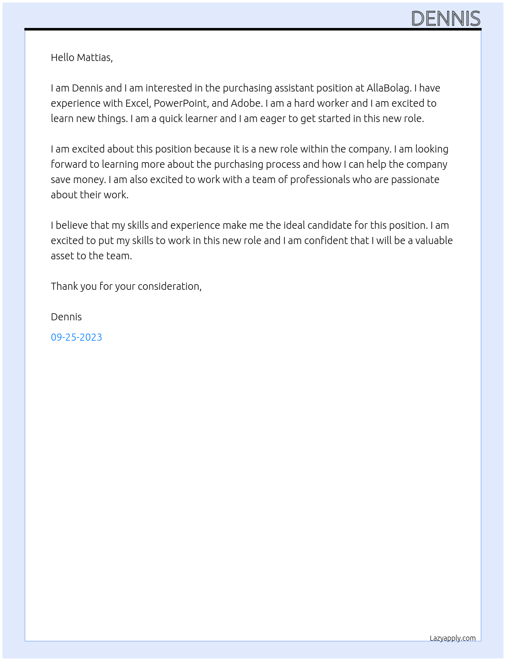 Purchasing assistant At AllaBolag Cover Letter