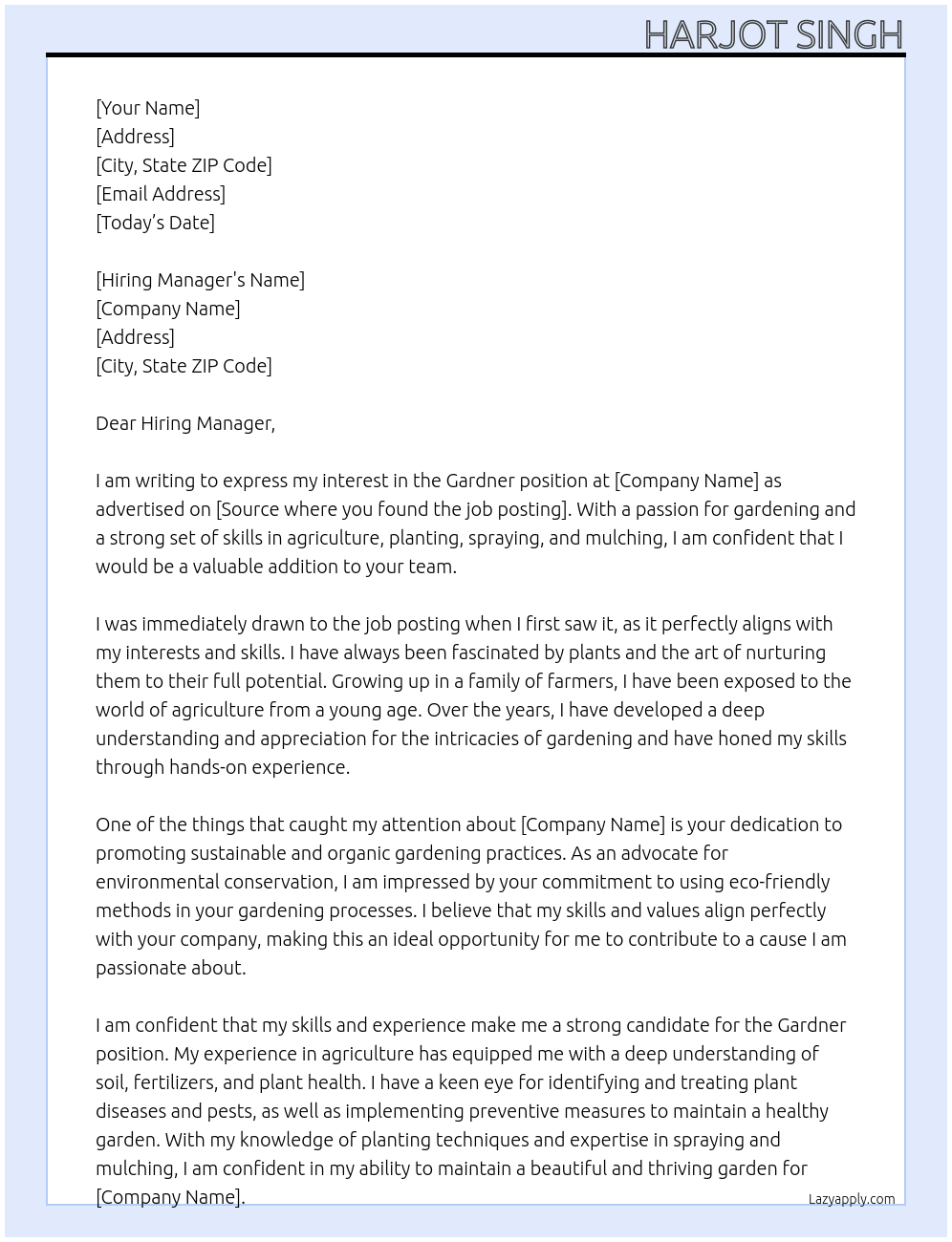 Gardner At . Cover Letter