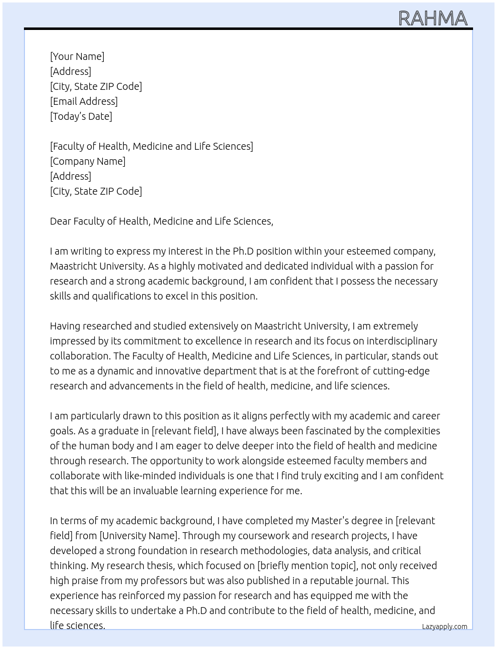 Ph.D At Maastricht University Cover Letter