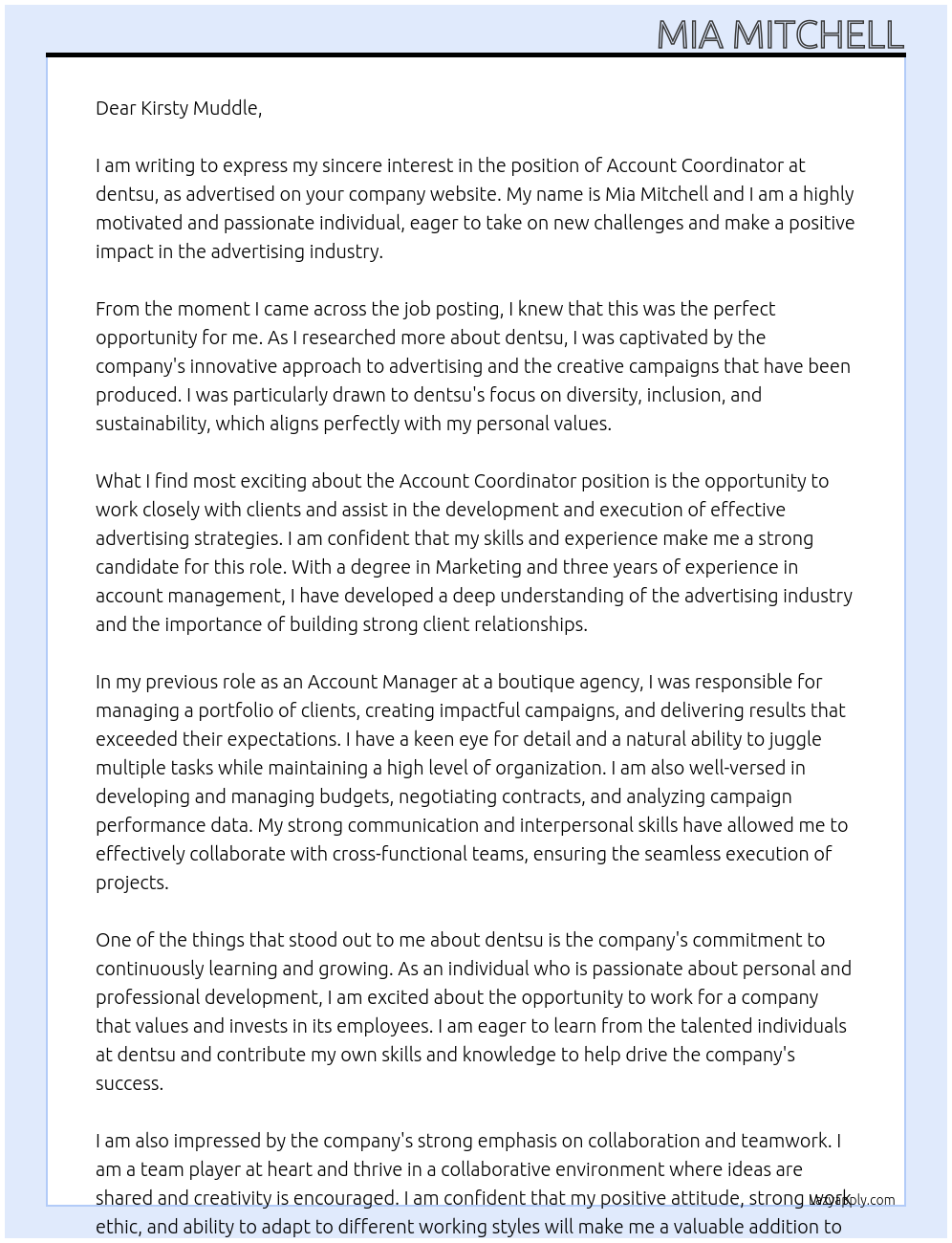 Account Coordinator At dentsu Cover Letter