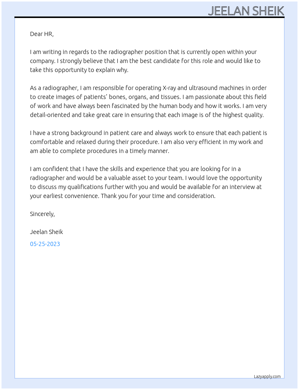 radiographer At any Cover Letter