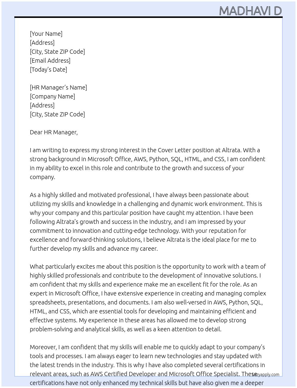 Cover Letter At Altrata Cover Letter