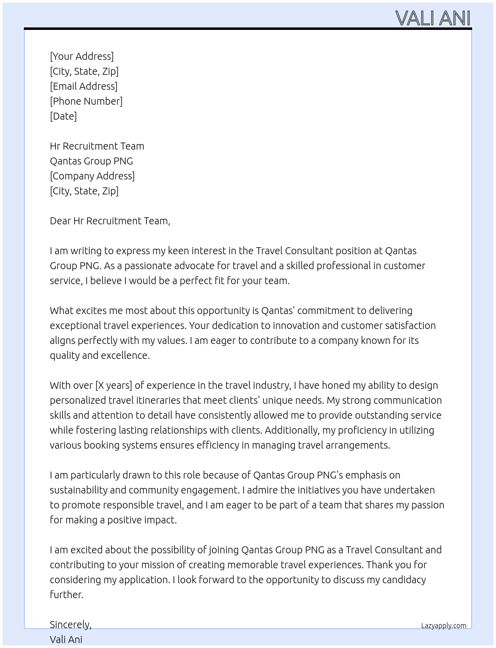 Travel consultant At Qantas Group PNG Cover Letter