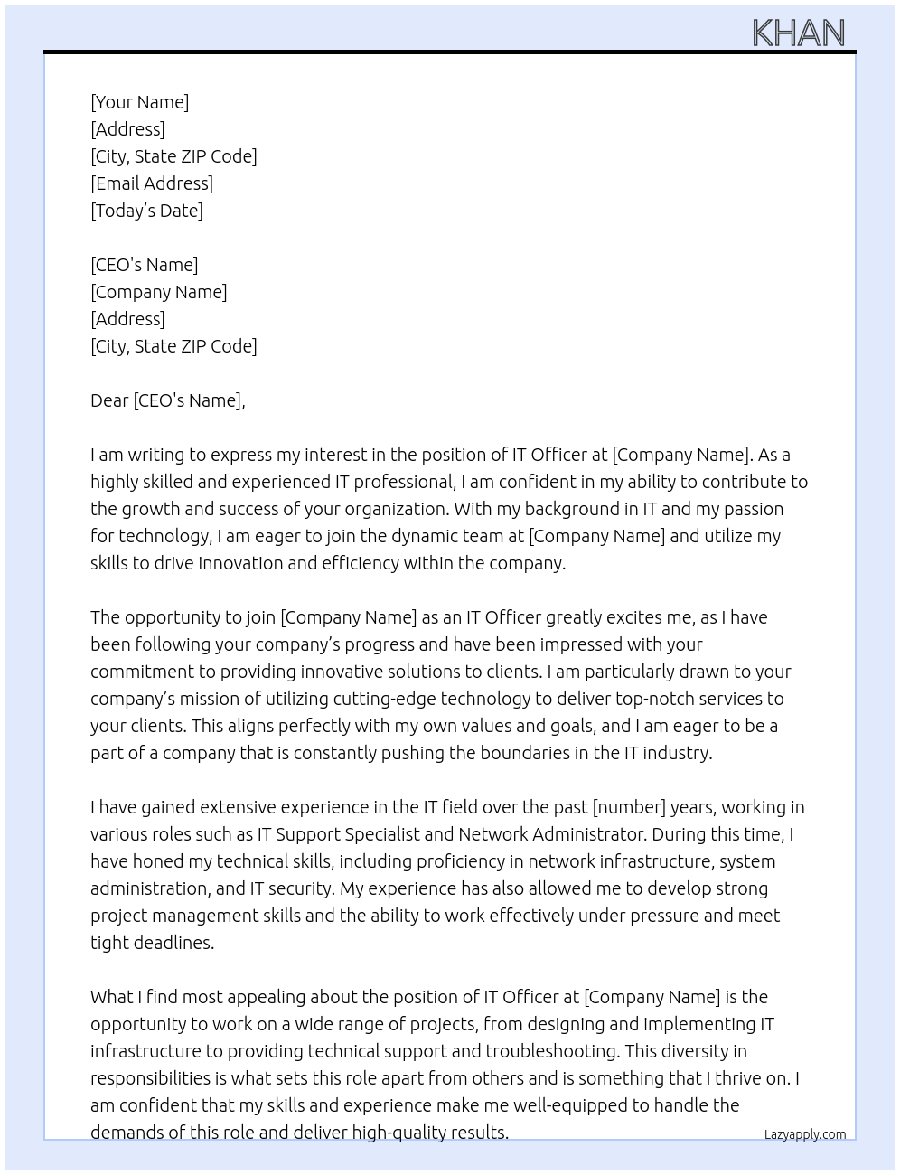 IT officer At TCP Cover Letter