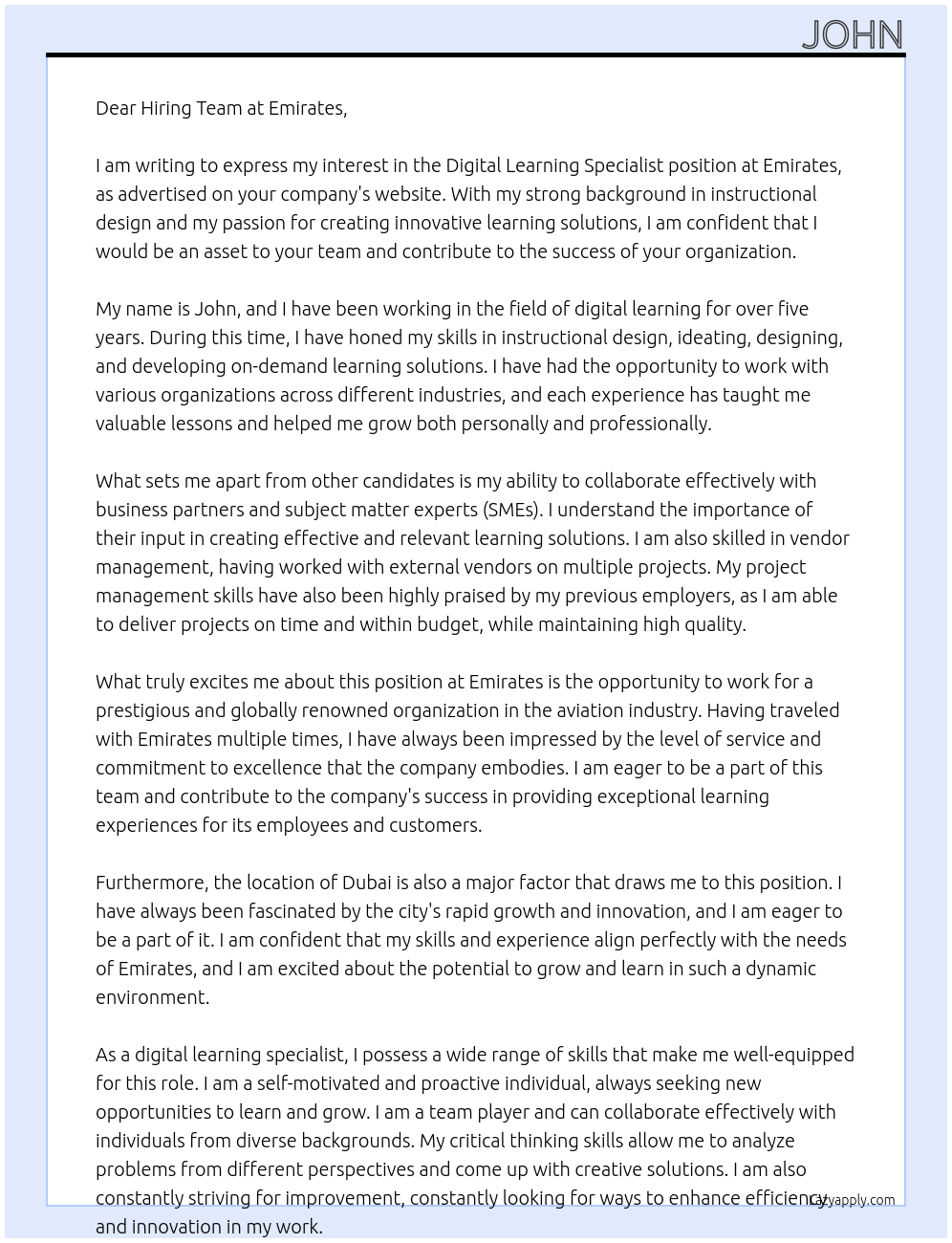 Cover letter for digital learning specialist - LazyApply
