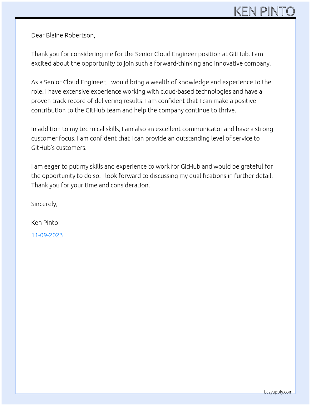 Senior Cloud Engineer At Github Cover Letter