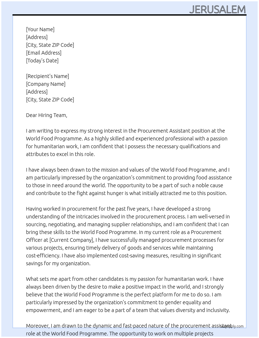 Procurement Assistant At World Food Programme Cover Letter