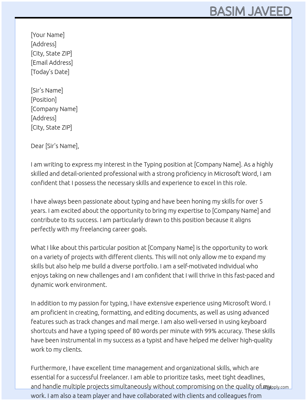 Typing At none Cover Letter