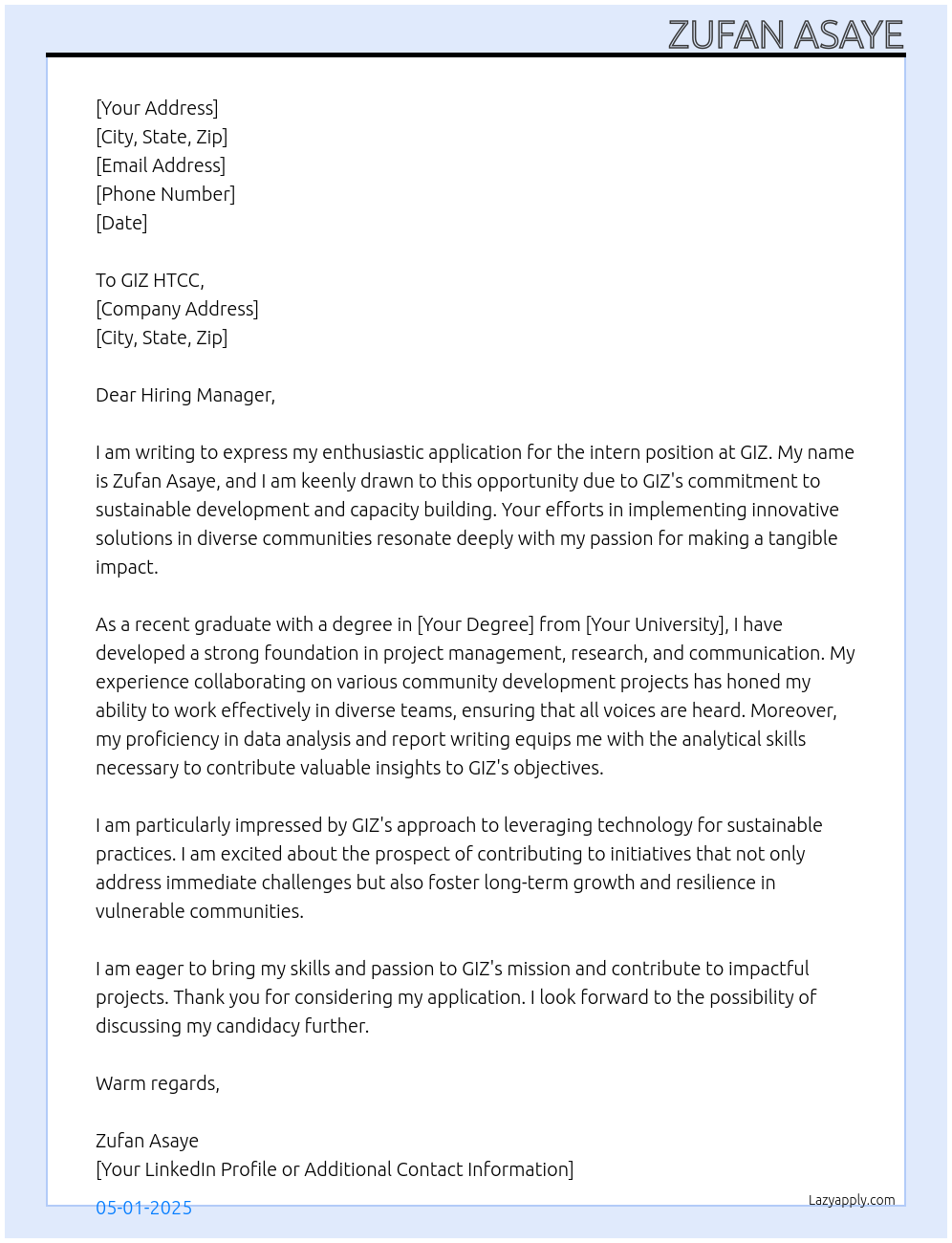 intern At GIZ Cover Letter