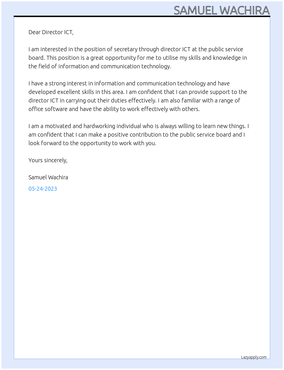 attachment At public service board Cover Letter