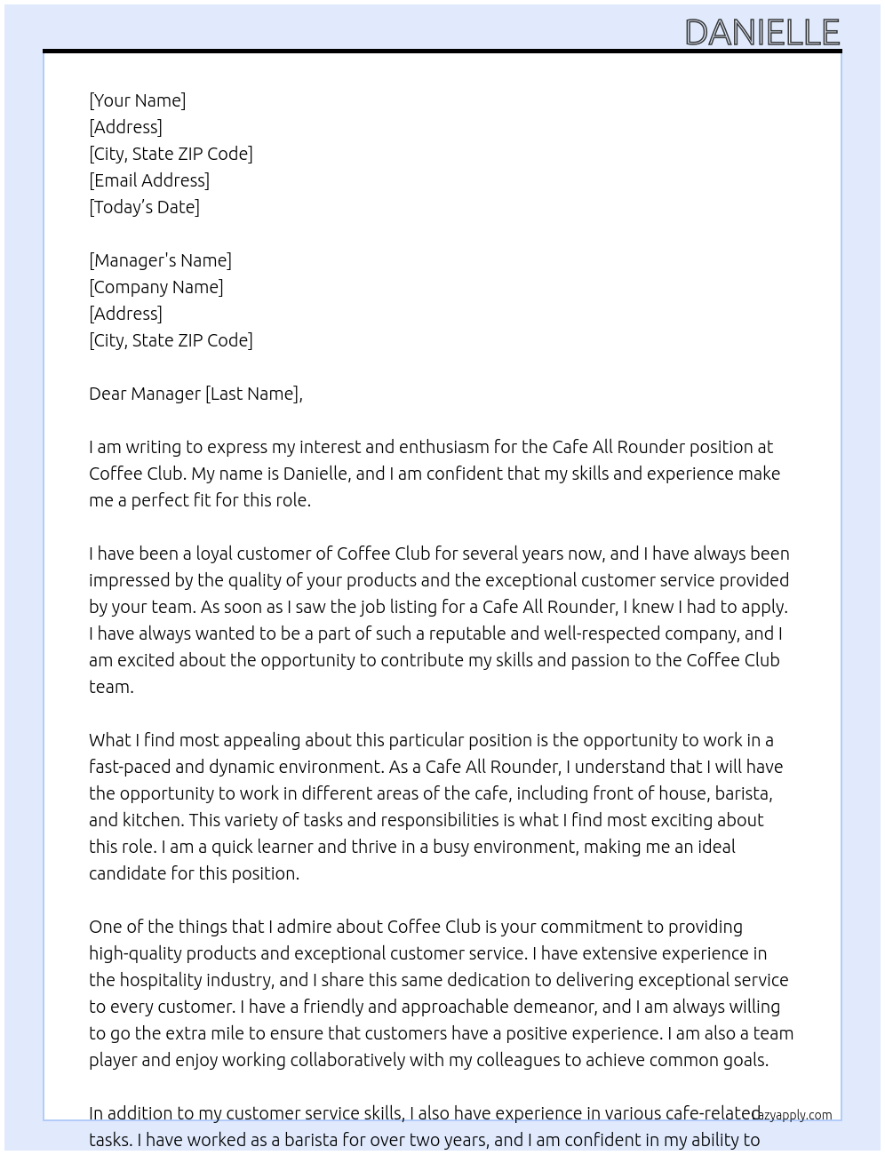 Cafe All Rounder At Coffee Club Cover Letter